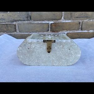 Acrylic Box Purse Pearl Marble Tinsel Flakes with Carved Lid / No Handles, AS IS